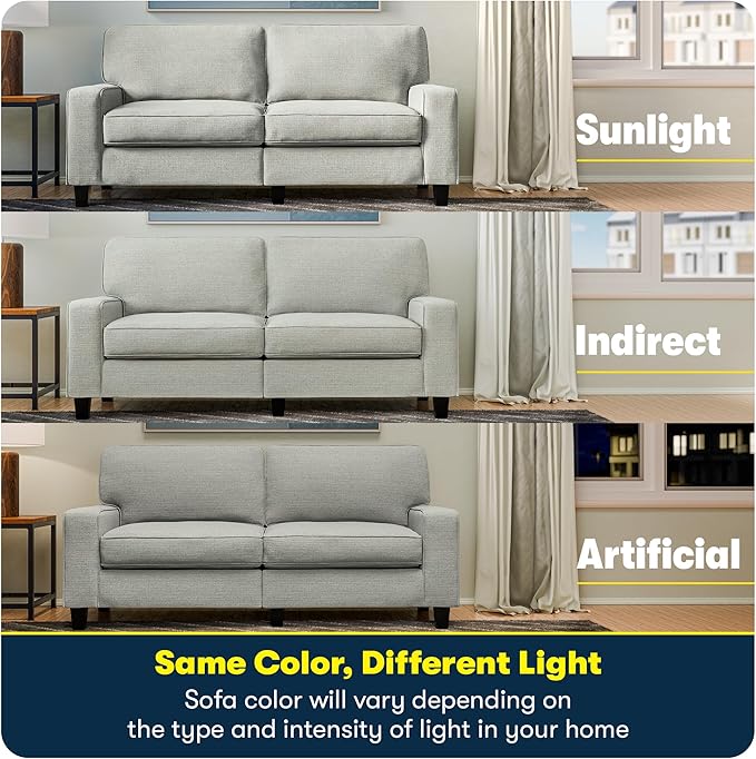 Serta Palisades 73 Track Arm Sofa Easy Care Polyester Soft Pillow Back Pocket Coil Seat Cushions Removable Covers Loveseat or Couch for Small Spaces Living Rooms or Bedrooms Pebble Gray