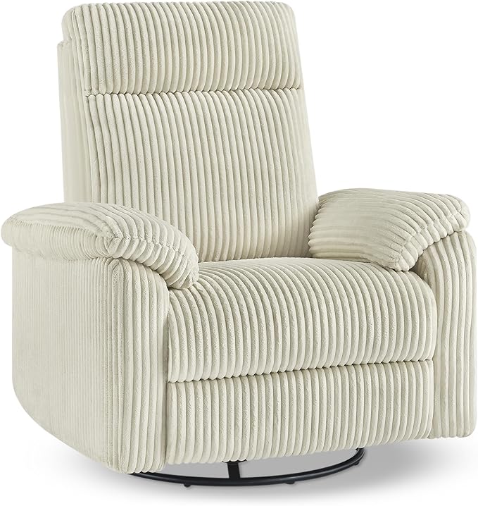 Swivel Rocker Recliner for Adults Corduroy 360 Degree Swivel Glider Recliner Manual 3-Position Adjustable Easy Assembly for Small Space Living Room Nursery Bedroom