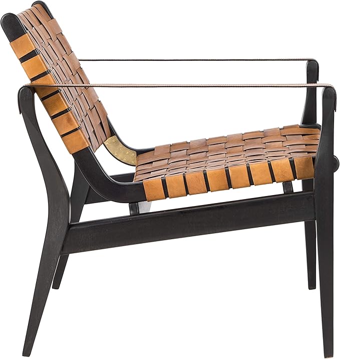 Safavieh Couture Dilan Brown and Black Woven Leather Safari Chair