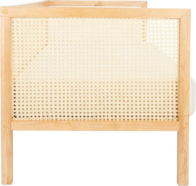 SAFAVIEH Home Collection Dune Coastal Natural Rattan 3-Seater Sofa with White Cushion