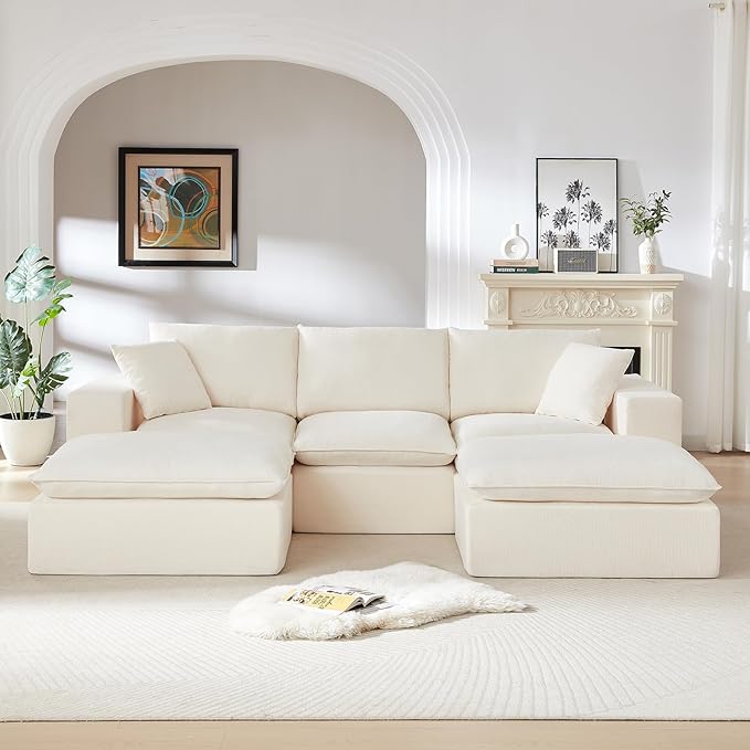 Cloud Couch with 2 Ottomans 5-Piece Modular Sectional Sofa Premium Chenille Fabric Boneless Couch Modern Oversized Living Room U-Shaped Sectional