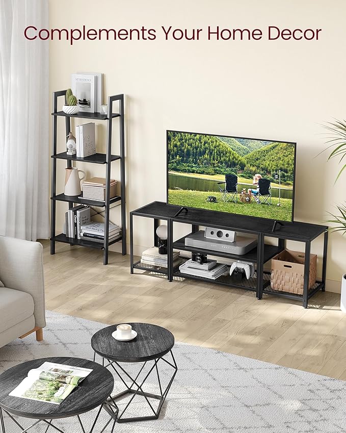 VASAGLE Modern TV Stand for TVs up to 65 Inches 3-Tier Entertainment Center Industrial TV Console Table with Open Storage Shelves for Living Room Bedroom Black with Wood Grain ULTV097B22