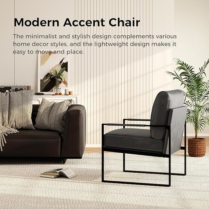 CANMOV Mid Century Modern Accent Chair Set of 4 Breathable PU Leather Armchair with Removable Cushion Comfy Living Room Chairs with Sturdy Metal FrameThicker Backrest for Living RoomDark Grey