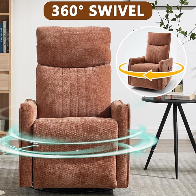 Slim Swivel Rocking Chair Recliner with PocketsLazy Boy Recliners for for AdultsSmall Recliner Chair for Small Spaces Manual Reclining Chair for Living Room Bedroom (Orange)