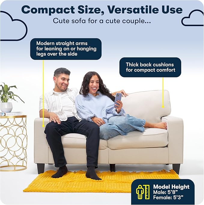 Serta Palisades 61 Track Arm Sofa Easy Care Polyester Soft Pillow Back Pocket Coil Seat Cushions Removable Covers Loveseat or Couch for Small Spaces Living Rooms or Bedrooms Navy Blue