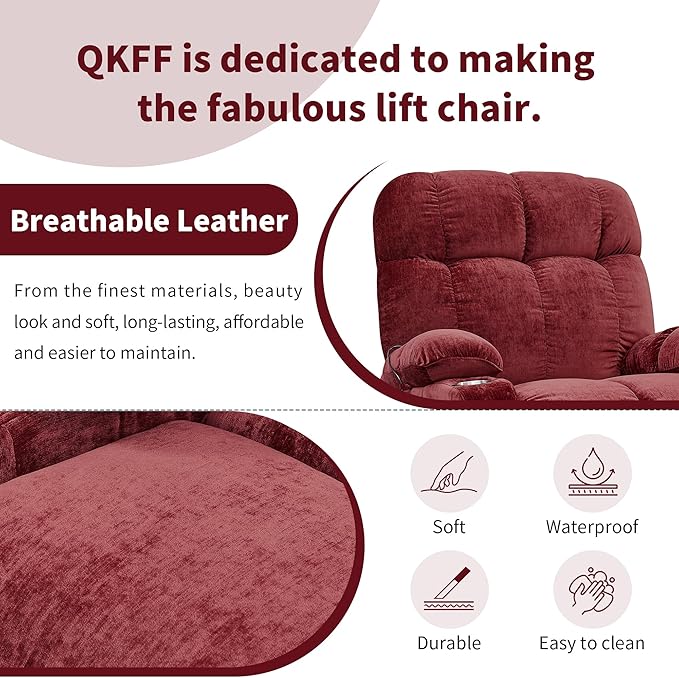 Large Power Lift Recliner Chair with Massage and Heat for Elderly Big and Tall People Dual Motor 180° Lay Flat Overstuffed Wide Velvet Lift Recliners with 2 Cup Holders Side Pocket