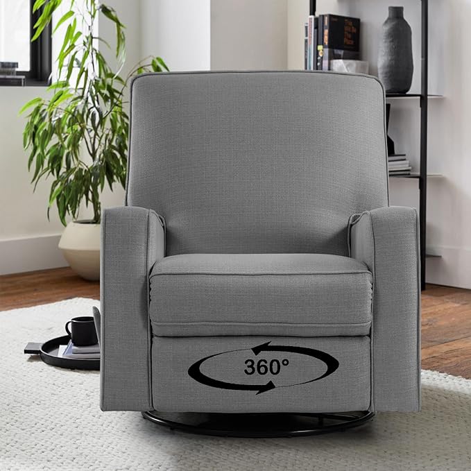 Harkawon Swivel Rocker Recliner Chair Glider Rocker Recliner Rocking Chair Nursery Fabric Chair with High Back Deep Seat for Living Room Bedroom (Dark Grey)