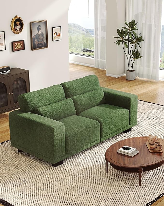 Pipishell 65 Modern Couch with Deep Seats and Wide Armrests Loveseat Couches for Living Room Comfortable Love Seat Sofa with Sturdy Frame Removable &amp Washable Covers Green