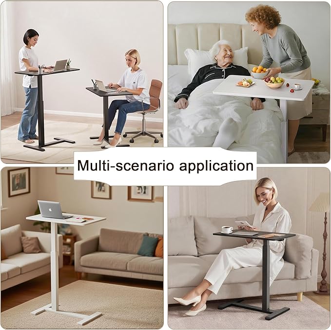 Mobile Standing Desk with WheelsPneumatic Laptop Desk Height AdjustableRolling Teacher Overbed Bedside Table for HomeOfficeClassroomBlack