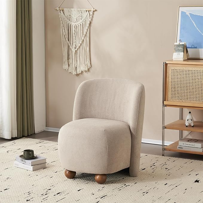 Comfy Reading Chair for Kids Teens &amp Adults Armless Barrel Chair Upholstered Single Sofa Chair &amp Occasional Chair for Living Room Small Chair &amp Corner Chairs for Bedroom (Khaki)