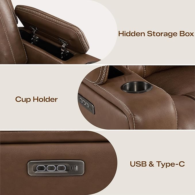 Watson &amp Whitely Genuine Leather Electric Recliner Chairs Oversized Super Zero Gravity Recliner Triple-Motor W Adjustable Lumbar Headrest Support &amp Hidden Storage Cafe Brown
