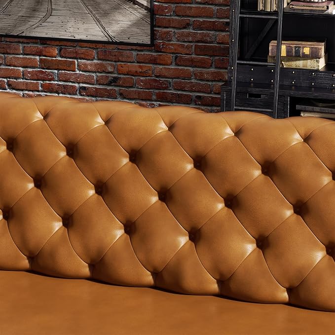 81 Mid-Century Modern Sofa CouchFaux Leather 3 Seater Sofa and Comfortable CushionsComfy Deep Seats Sofa Modern Couch for Living RoomOffice Apartment Small SpaceTool-Free AssemblyBrown