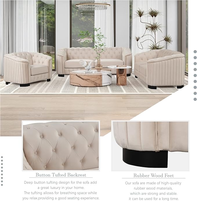 41.5 Velvet Upholstered Accent SofaModern Single Sofa Chair with Thick Removable Seat Cushion for Living RoomBedroomor Small SpaceBeige