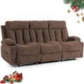 3 Seater Reclining Sofa Couch with Cup Holders Comfy Triple Manual Fabric Recliner Chair for Living Room Home Theater Office Brown