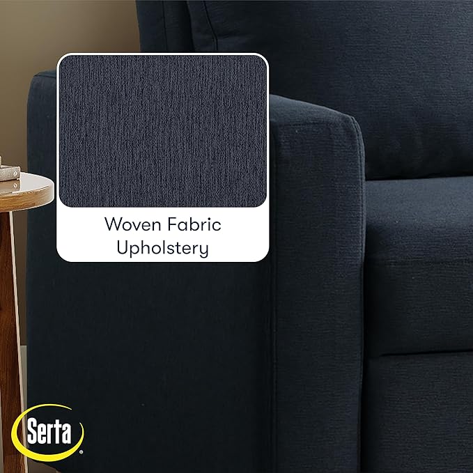 Serta Tulsa 66.1 Convertible Sleeper Loveseat Full Size Dreamcoil Comfort FingerGuard Pinch Point Protection Woven Fabric Navy Blue