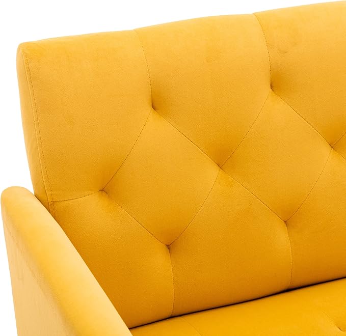 Modern Accent Chair Upholstered Single Sofa Arm Chair for Living Room and Bedroom Upholstered Comfy Armchair Chair with Solid Tapered Metal Legs (Mustard)