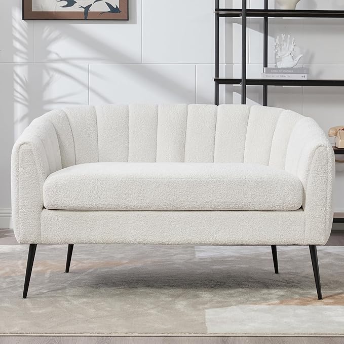 50.2 Inch Ivory Loveseats Boucle TextureChenille Small Couch for Small Spaces with Metal LegsModern Loveseat Sofa for Living Room and Bedroom with Comfortable Backrest and Armrest