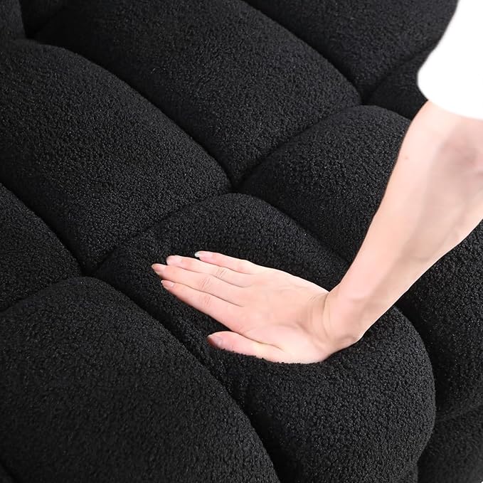 Comfy Marshmallow Loveseat Sofa3 Seater Boucle Cloud Couch with 2 Pillows Upholstered Love Seat with Throw Pillows Modern Living Sofa or Office Waiting Room (Black)