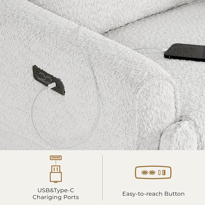 CHITA Power Recliner Chair Swivel Glider with Adjustable Power Headrest FSC Certified Electronic Modern Nursery Rocking Chair with USB and Type-C Ports Boucle White