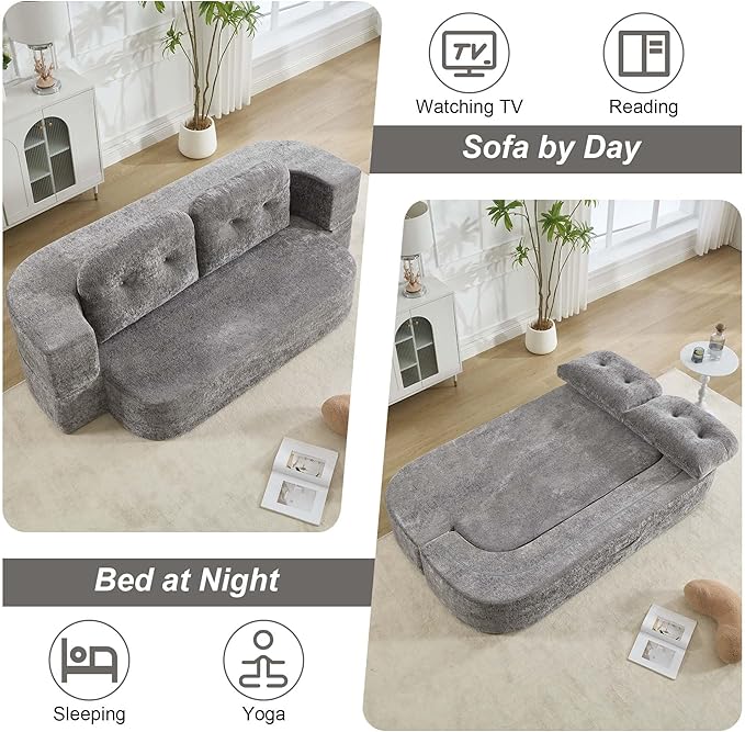 78.7 W Boneless Cloud Loveseat Sofa 2 in 1 Convertible Floor Folding Couch Bed No Assembly Compressed Foam Lounge Sofa Sleeper for Dorm Apartment Office Bedroom Living Room Small Spaces