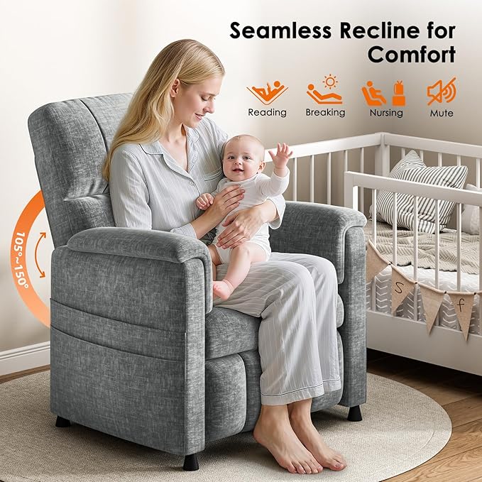 Pipishell Power Recliner Chair for AdultsElectric Recliner with Remote Adjustable Recline/Footrest Chenille FabricThick Seat Cushion Small Recliner for Living Room Home Theater Grey