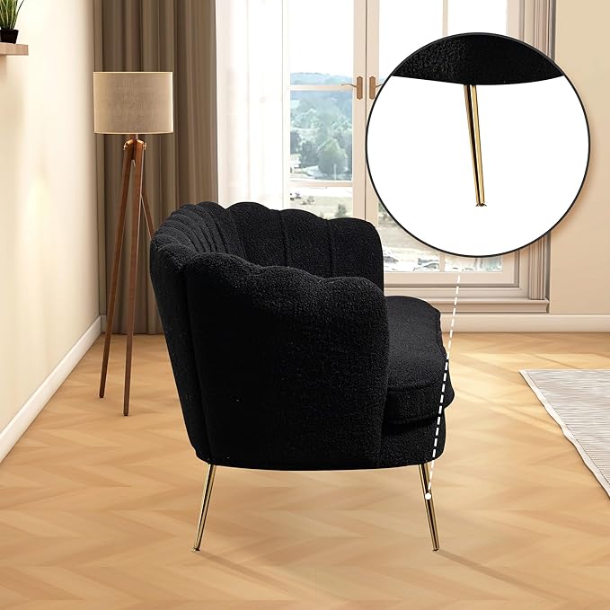 Aoiy &amp Wifon 59 W Comfy Small Loveseat for Small Spaces Upholstered 2-Seat Settee Loveseat with Metal Legs Boucle Black