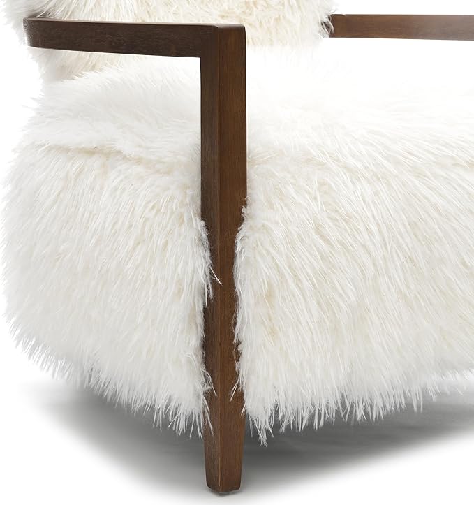 Furniture of America Ramos Modern Accent Chair with Ultra Soft Faux Fur Long-Haired Accent Sofa Tight Seat and Back Single Couch Fluffy Living Room Seating No Assembly Needed White