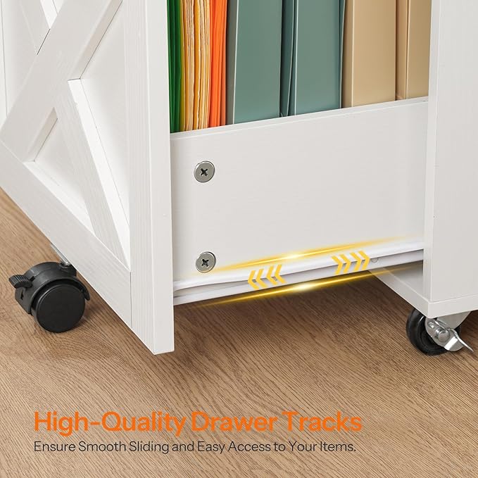 HOOBRO 2 Drawer File Cabinet with Lock Under Desk Mobile Filing Cabinet for Home Office Wooden Farmhouse Office Storage Cabinet Printer Stand Fits Letter and A4 Size Walnut and White WH66WJ01