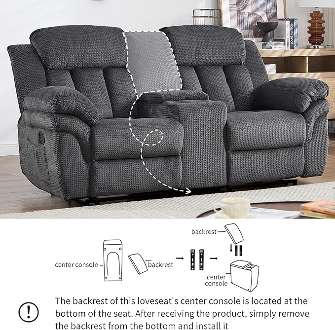 CANMOV Recliner Sofa Set Manual Recliner Loveseat with Overstuffed Armrest for Living RoomBedroom FurnitureOffice2 Seat Grey