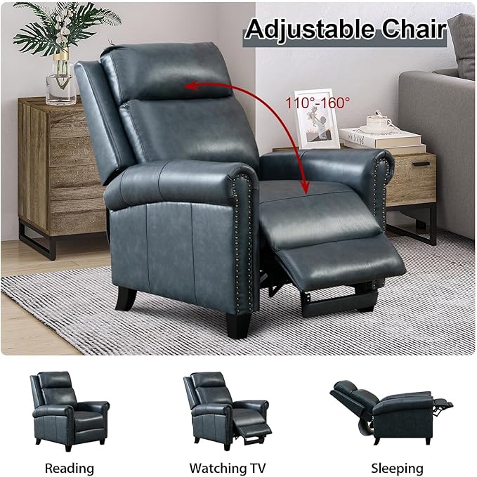 CANMOV Leather Recliner Chair Set of 2 Classic and Traditional Push Back Recliner Chair with Comfortable Arms and Back for Living Room Bedroom Adjustable Single SofaNavy Blue