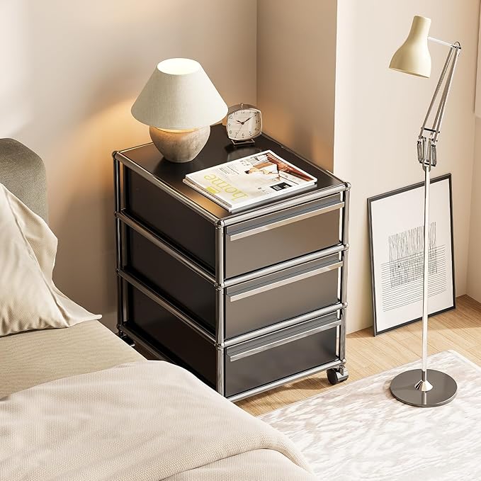 Steel Mobile File Cabinet for Office &amp Home with 360° Silent Wheels Smooth Drawer Slides Large Capacity Waterproof and Rust-Proof Stylish &amp Durable Storage Cabinet (3 Drawer Black)