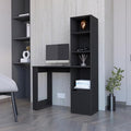 Computer Desk with 4-Tier Bookcase and 1-Door Cabinet Ample Work Surface for Home Office Living Room Black
