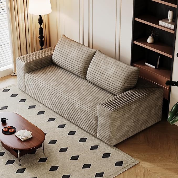 71 Loveseat Sofa in a BoxPlush Corduroy Fabric Deep Seat CouchNo Assembly RequiredSpace-Saving DesignComfy Seater Sofa for Living Room Apartment Bedroom &amp OfficeModernCamel