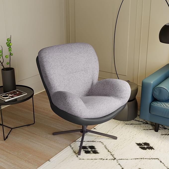 360° Swivel Accent Chair Modern Lounge Chair with Faux Leather and Black Metal Base Frame Comfortable Reading Chair for Small Spaces Living Room Bedroom Reading Corner OfficeLight Gray