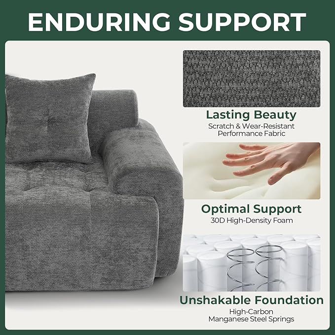 101.65” Modular Sectional Couch for Living Room Modren L-Shape Cloud Sectional 3-Seater Sofa with Movable Ottoman Woven Texture Upholstery Boneless Couch No Assembly Grey