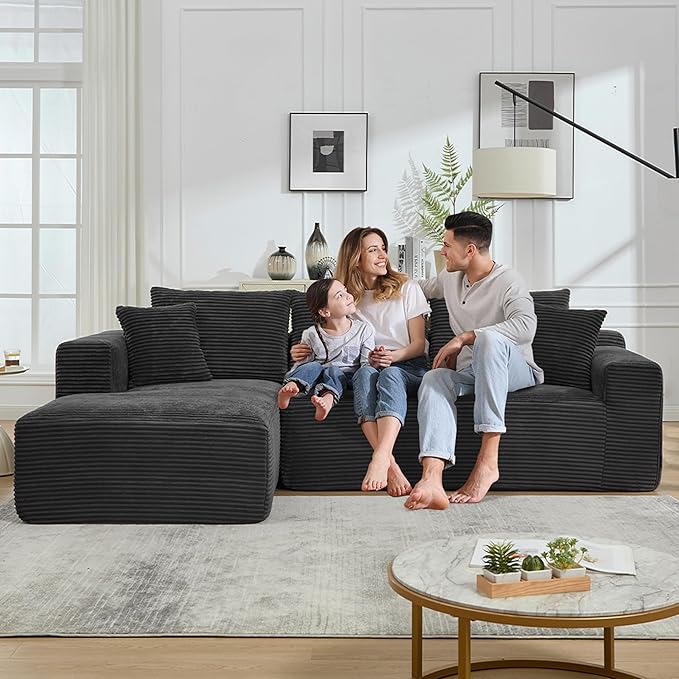 108.7'' Sectional CouchL Shaped CouchPlush Corduroy FabricUpholstered Couches for Living Room BedroomNo Assembly Required(Left Facing Chaise) Grey