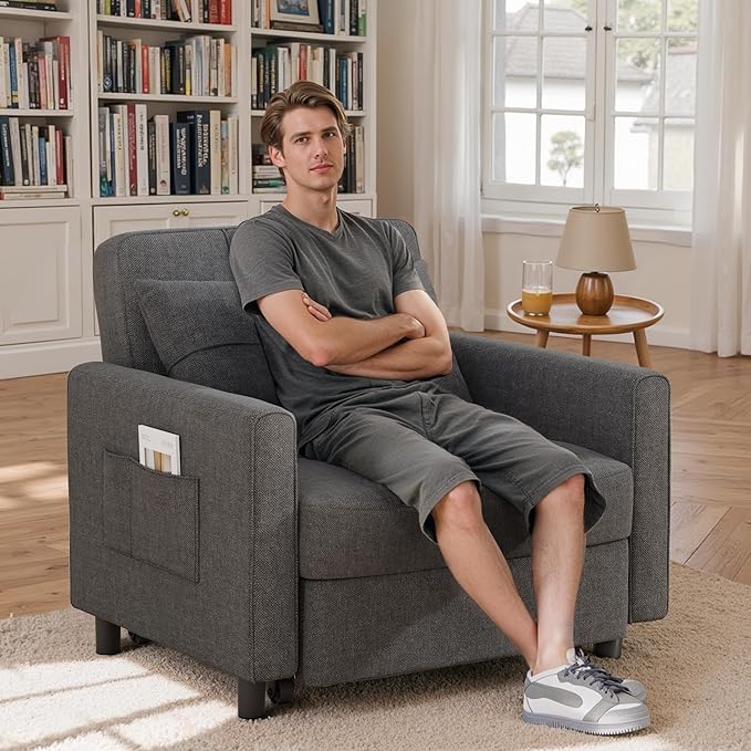 Gizoon Sofa Bed Chair 3 in 1 Convertible Pullout Single Sleeper Chair Bed with Adjustable Backrest Spacious Multifunctional Sofa Couches for Living Room Bedroom Apartment