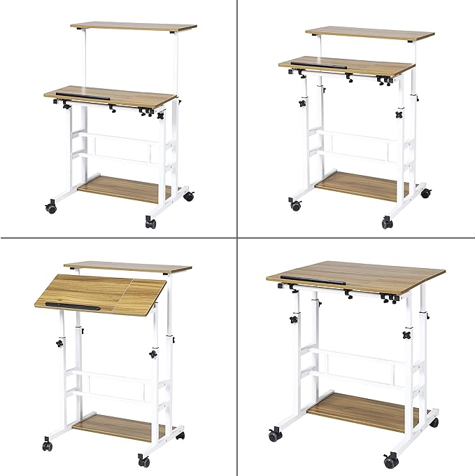 UNICOO Portable Standing Desk on Wheels Height Adjustable Mobile Workstation Versatile for Home Office Rolling Sit to Stand Design Ergonomic - (U101-AO)