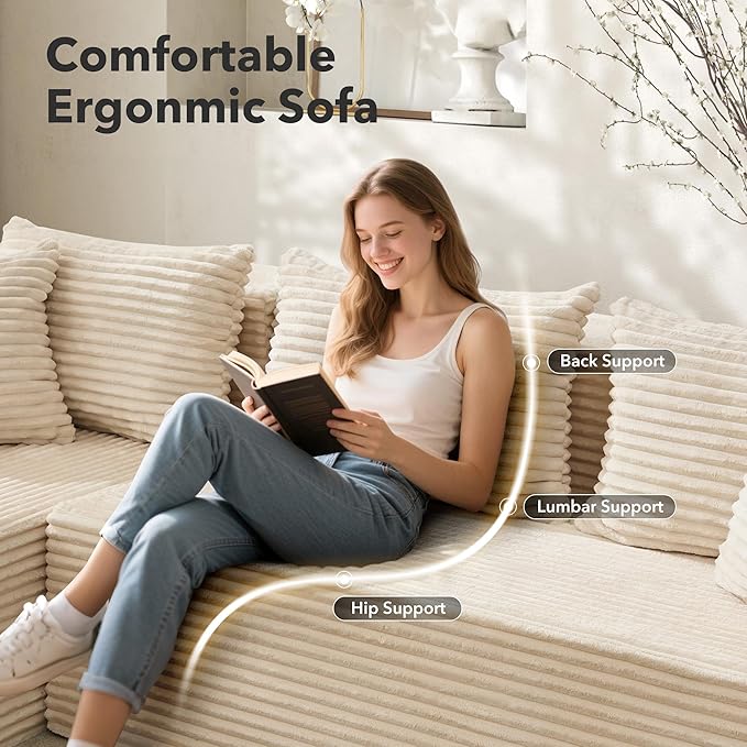 Modular Sectional Sofa Cloud Sectional Couch 106 Comfy L Shaped Black Couches for Living RoomOversized Sofa Sleeper with Deep Seat No Assembly Required