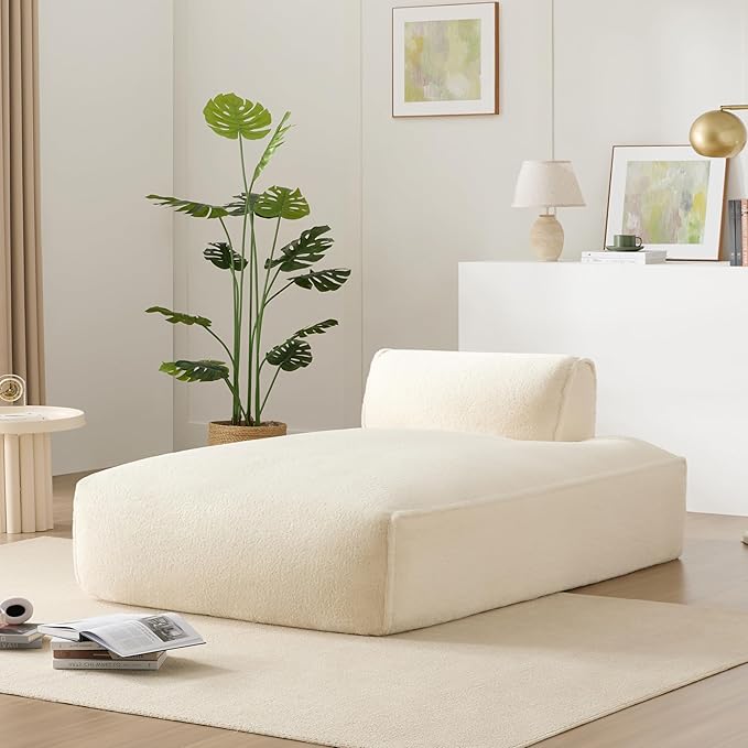 Merax Modern Oversized Upholstered Floor Chaise Lounge Modular Single Sofa Couch Sleeper Bed with Foam-Filled No Assembly Required Biege