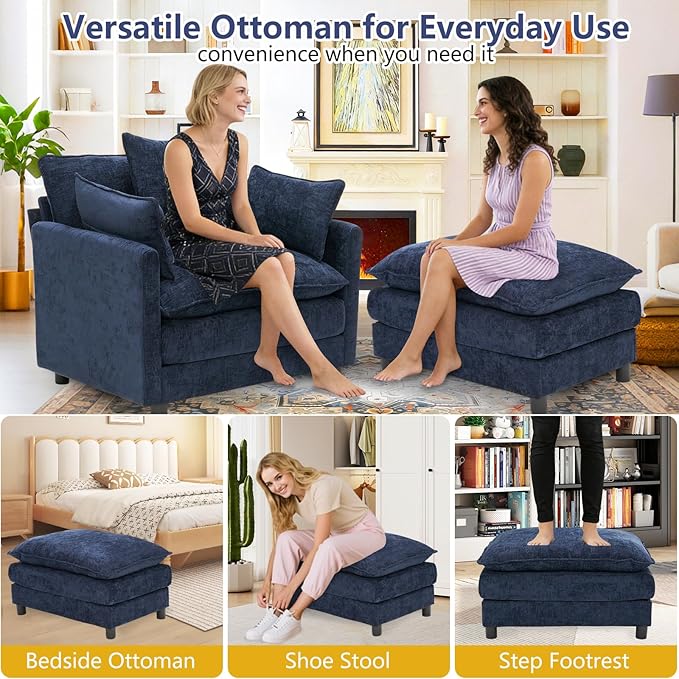 cinkehome Oversized Accent Chair with Ottoman Comfy Upholstered Armchair with Deep Seat Overstuffed Lounge Chair for Living Room Reading Nook
