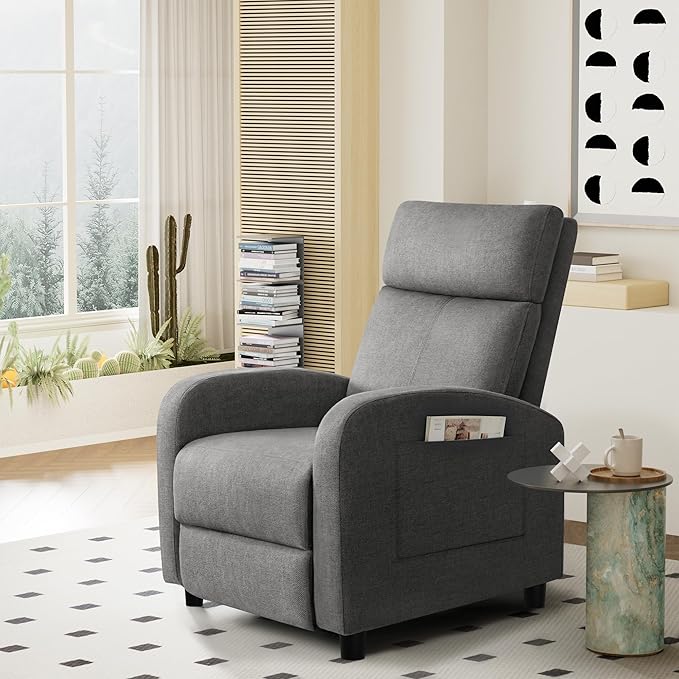 Furniwell Massage Recliner Chair for Living Room Adjustable Fabric Reclining Chair Home Theater Seating Modern Winback Single Sofa for Adults with Footrest (Gray)