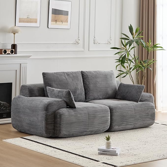 Modern Loveseat with Pillows Extra Deep Soft Cloud Love Seat with Multiple Corduroy Boneless 2 Seate Couch for Living Room Apartments Bedrooms Guest Rooms (Grey 2 Seat)