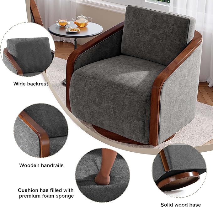 UIXE Swivel Accent Chairs Set of 2 Chenille Barrel Club Chair Upholstered Armchair for Living Room Contemporary Arm Chair Bedroom Reading Seat Nook Single Sofa with Back Pillow - Dark Gray