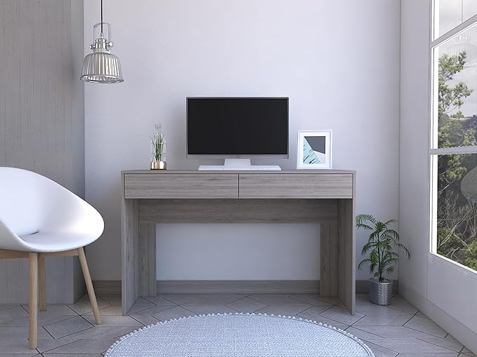 Penau Tampa Computer Desk with 2 Drawers Spacious Work Surface Beige Finish Ideal for Home Office 47.32W x 17.71D Inches