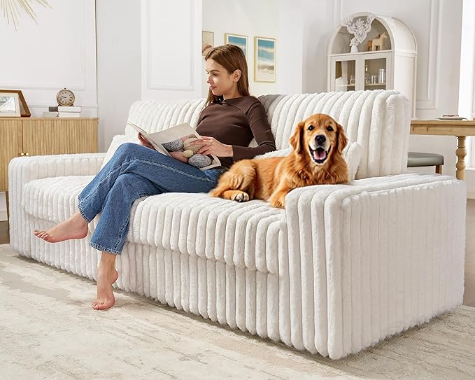 Jocisland 88 Inch Modern Couch Comfy Sofa with Lumbar Pillows 3 Seater Couch with Armrests Cloud Sofas for Living Room(Beige)