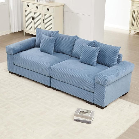 92.4 Oversized Modular Sectional Sofa Corduroy Large Sectional Couches for Living Room Love Seat Couches Modern Deep Seat Sofa Set Blue