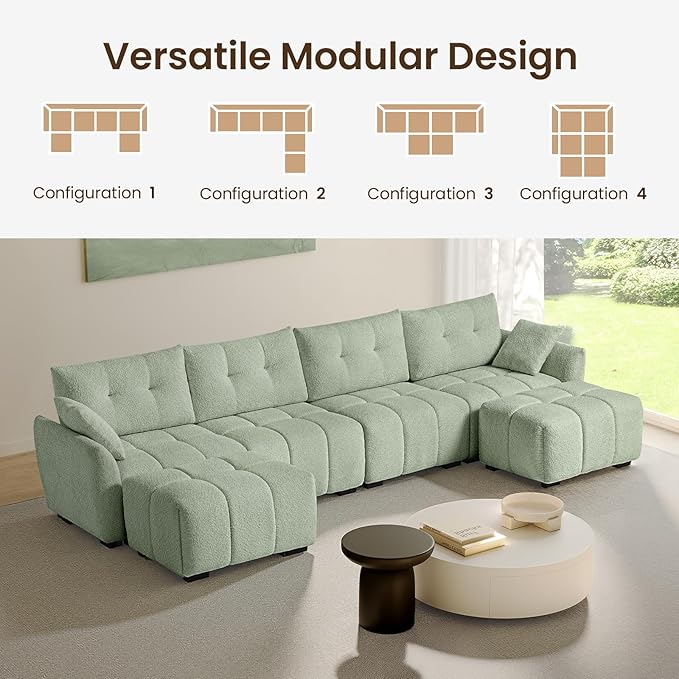 142 Oversized Modular Sectional Sofa Chenille U Shaped Couch with Pillows Modern Deep Seat Sofa with 2 Movable Ottoman 4 Seater Sectional Couches for Living Room Home Office