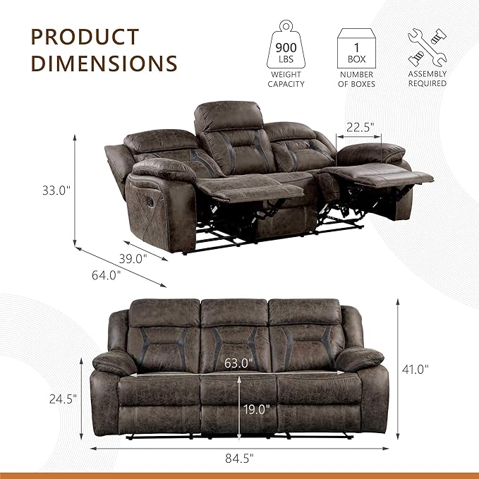 Homelegance Reclining Couch Polished Microfiber Manual Double Recliner Sofa Dark Brown