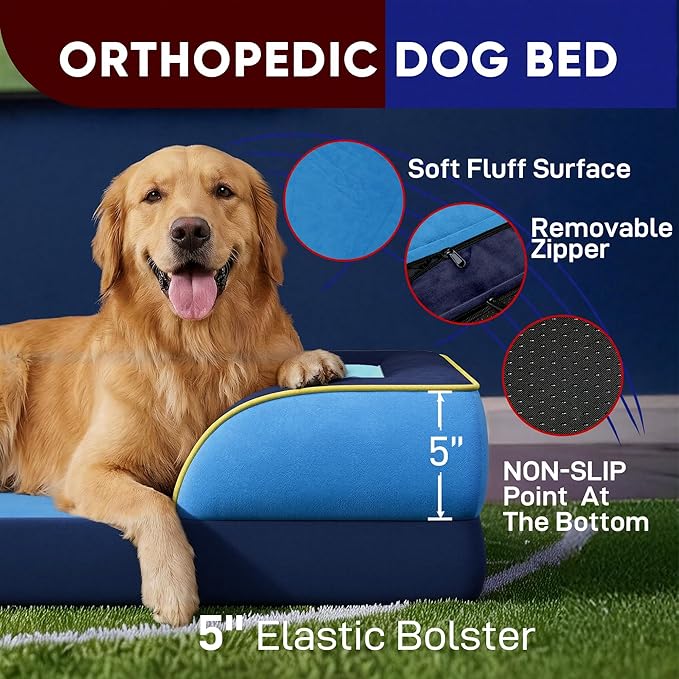 Comfort Expression Orthopedic Dog Bed for Large Dogs 36x27 Inch Waterproof Egg Crate Foam Large Pet Bed with Removable Bolsters Dog Couch with Washable Cover &amp Non-Slip Bottom New Jersey